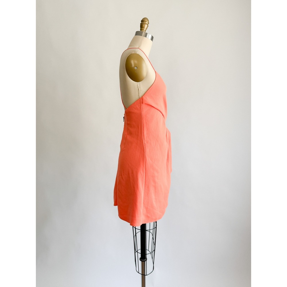 Alice + Olivia Wrap Mini Dress 2 Coral Neon Orange Side Tie Criss Cross Back - Picture 4 of 7
